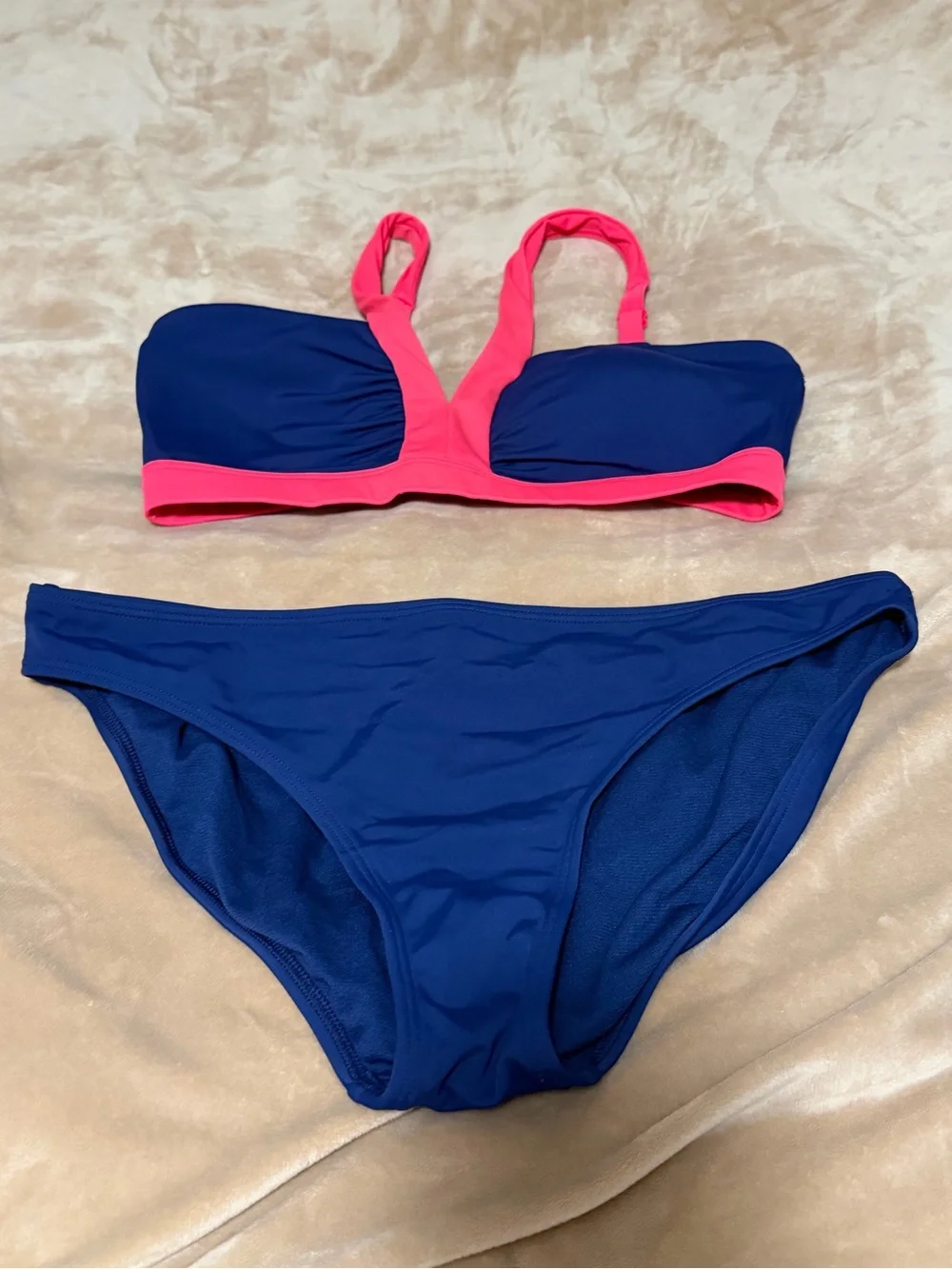 Boden Navy and Coral Contrast V-Panel Bikini Set Women’s 8 US